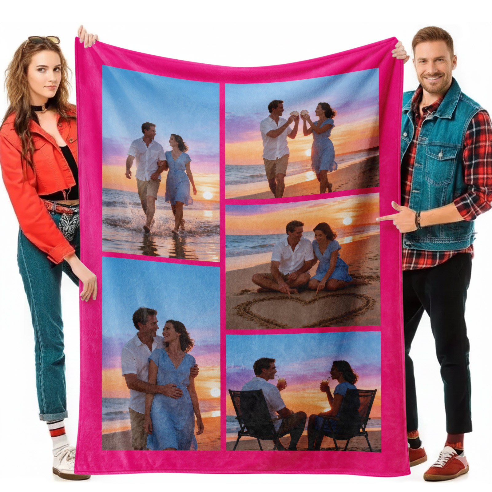 Custom Blanket with Photo Collage Memorial Gift, 5 Photos